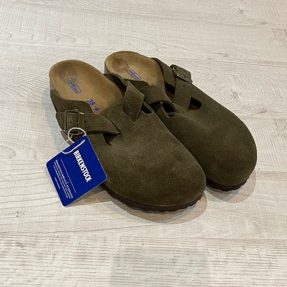 Birkenstock Shoes - Birkenstock Boston Suede Clogs Olive Size 38